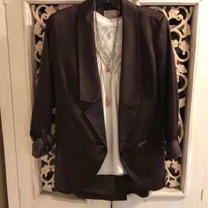 Hinge silk blazer, chocolate brown